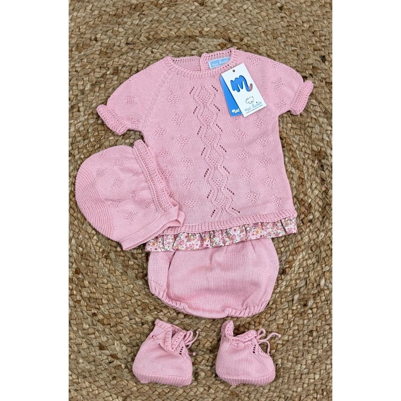 Conjunto cuatro piezas manga corta rosa y flores