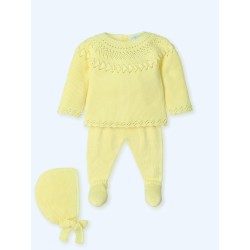 Conjunto tres piezas polaina hilo amarillo