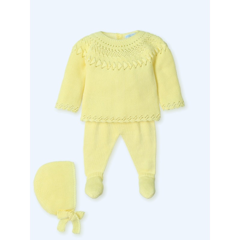 Conjunto tres piezas polaina hilo amarillo