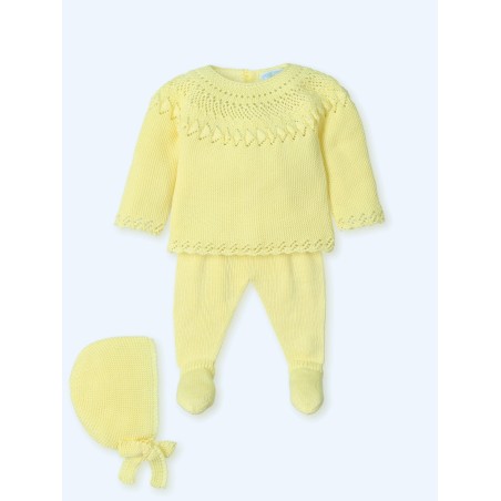 Conjunto tres piezas polaina hilo amarillo