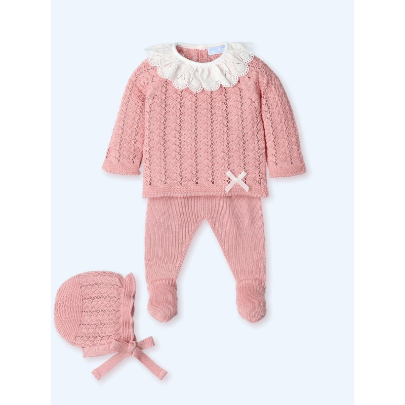 Conjunto tres piezas hilo rosa