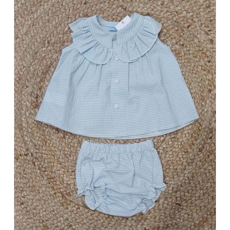Jesusin y braguita algodon rayas celeste abertura delantera