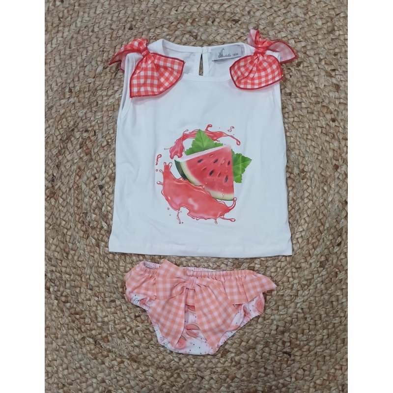 Conjunto camiseta y bañador niña sandia