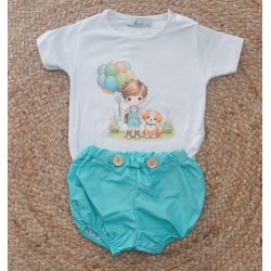 Conjunto niño globos y perro