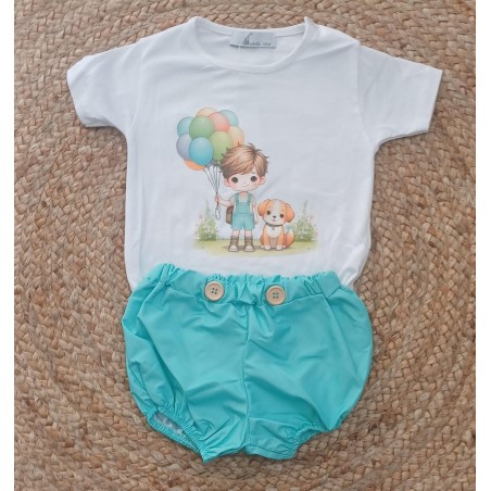 Conjunto niño globos y perro