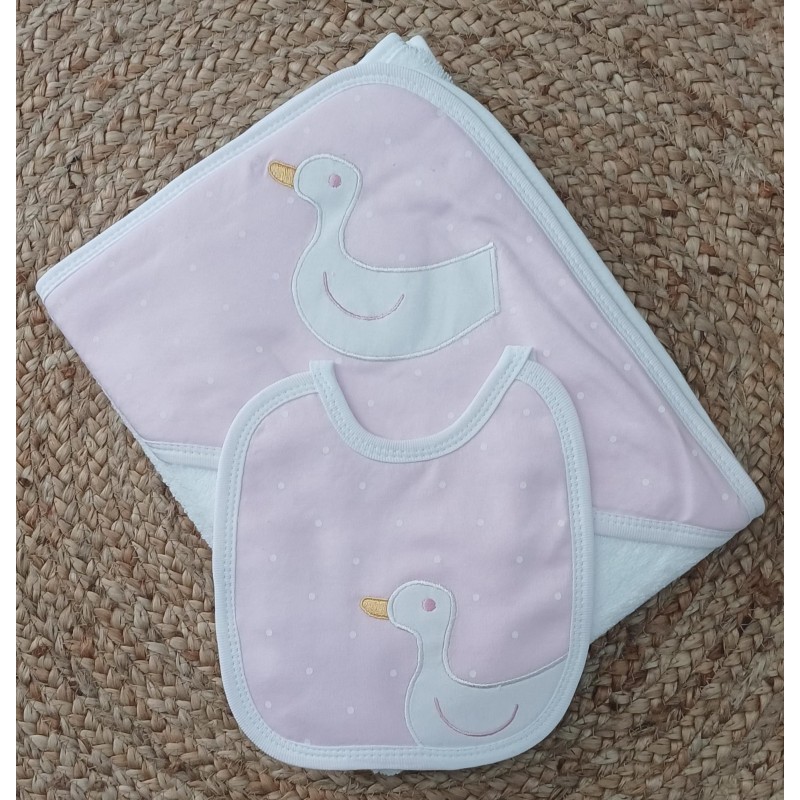 Capa baño y babero Familia patito rosa