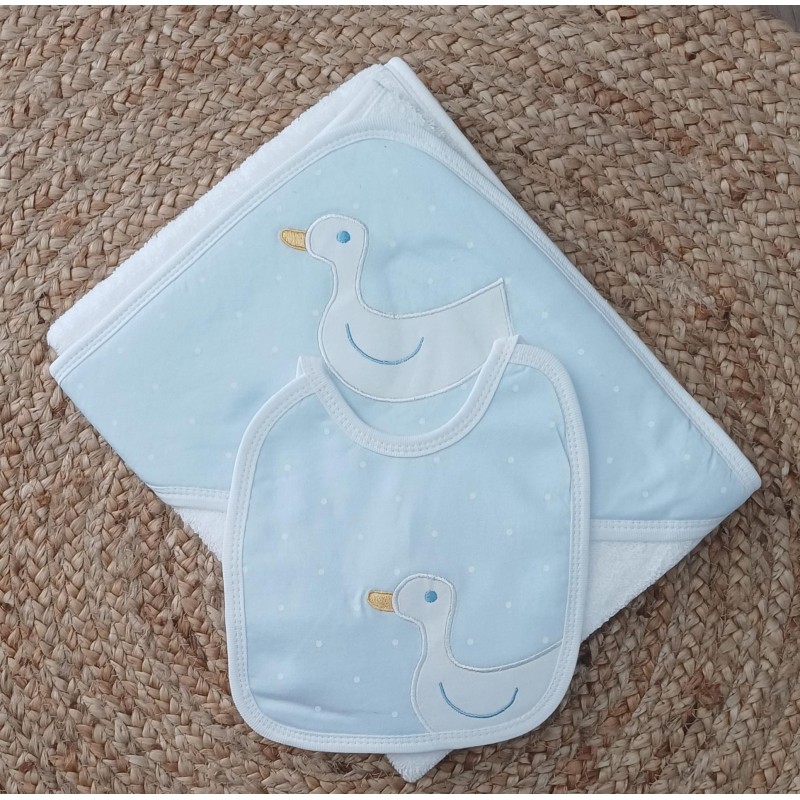 Capa baño y babero Familia patito rosa