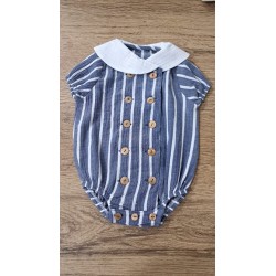 Pelele de rayas azul y blanca con cuello bebe blanco