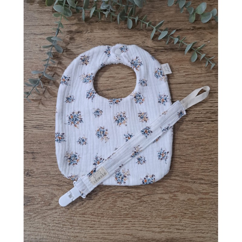 Pack Babero y Chupetero flores azules