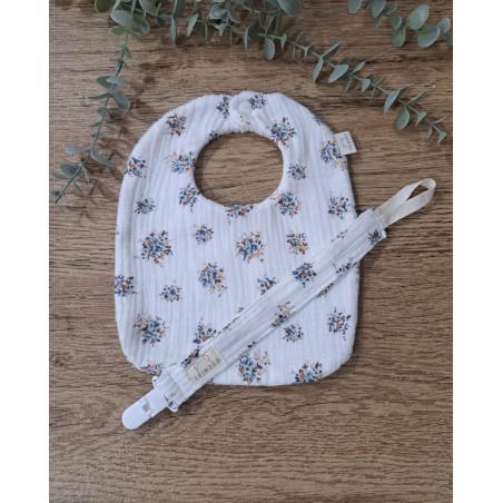 Pack Babero y Chupetero flores azules