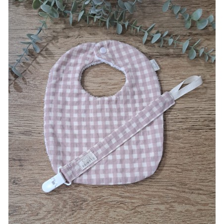 Pack Babero y Chupetero vichy rosa