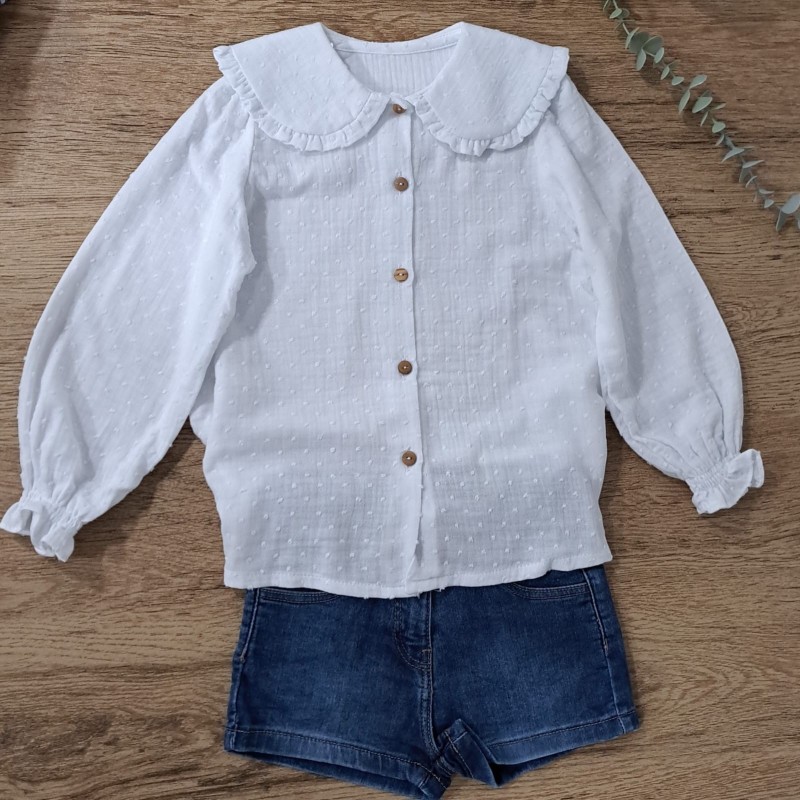 Camisa baberola manga larga bambula y plumeti