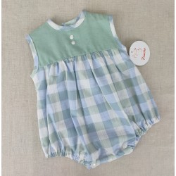 Pelele bebe cuadros verde y celeste