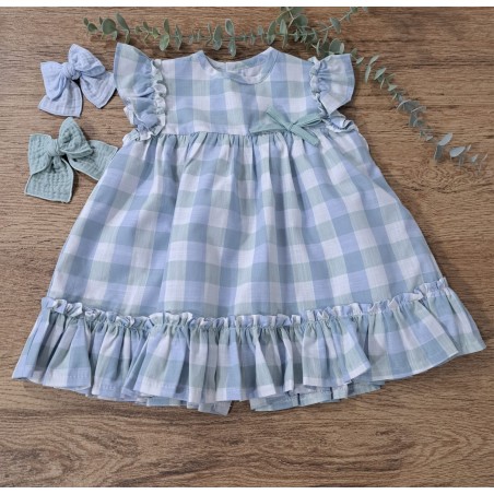 Vestido cuadros verde y celeste