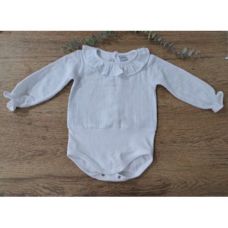 Body babidu bambula mangas largas cuello volante blanco