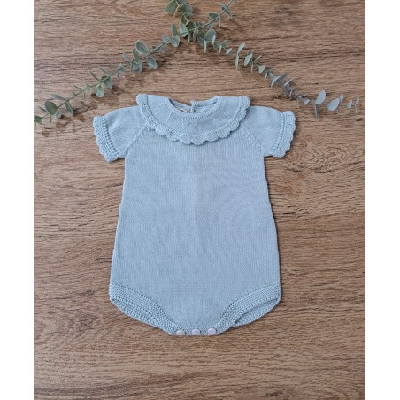 Pelele de punto cuello volante, mangas cortas 100% algodón