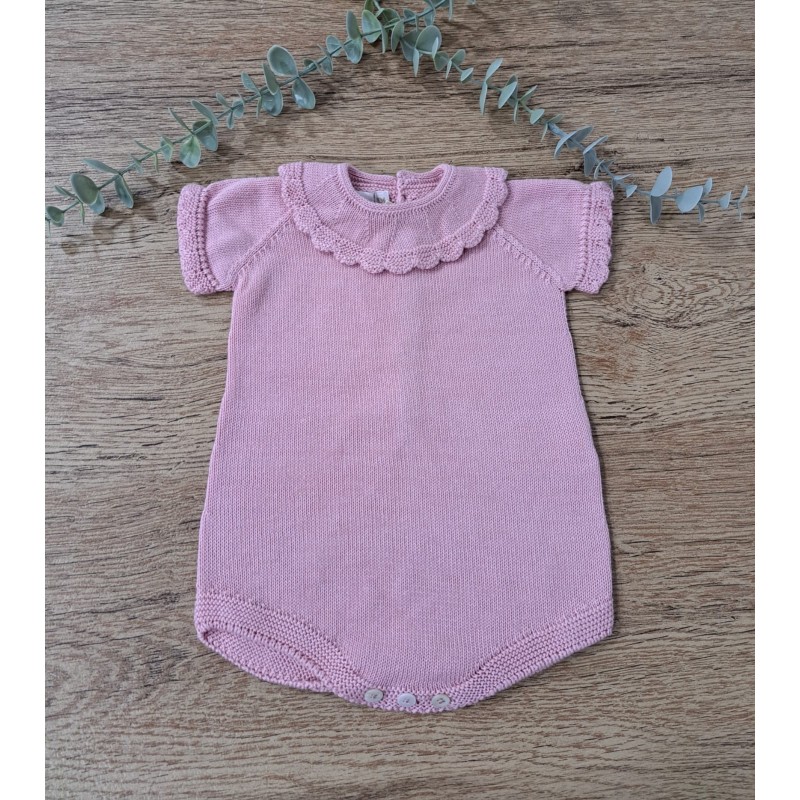 Pelele de punto cuello volante, mangas cortas 100% algodón