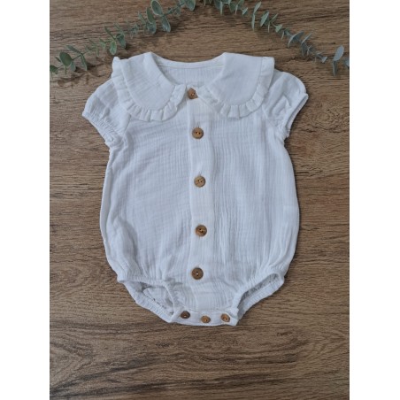 Body bambula con cuello blanco y botones de madera delante