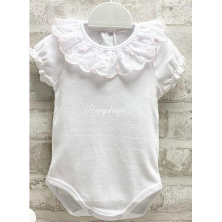 Body manga corta con cuello rosa calamaro