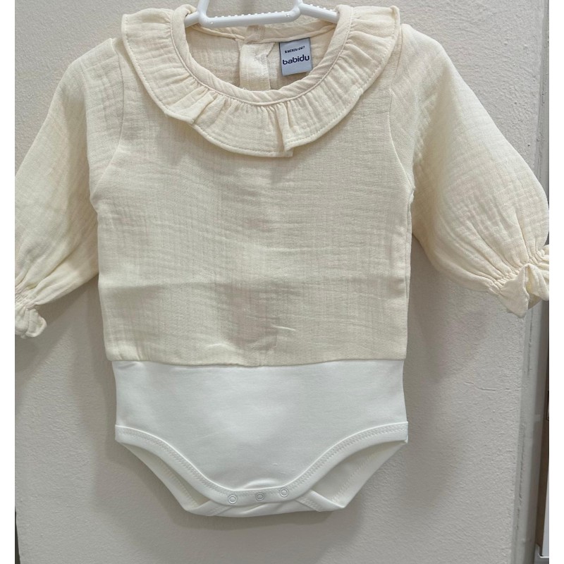 Body babidu bambula mangas largas cuello volante blanco