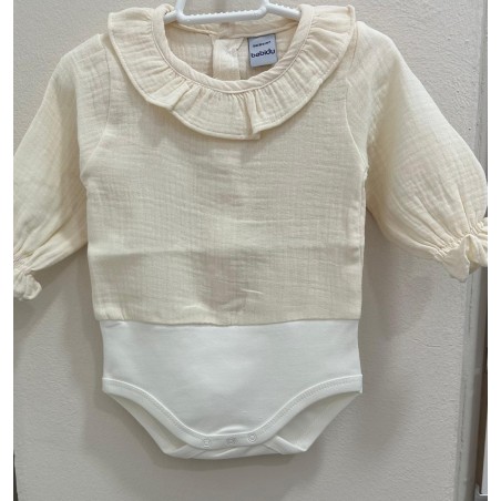 Body babidu bambula mangas largas cuello volante blanco