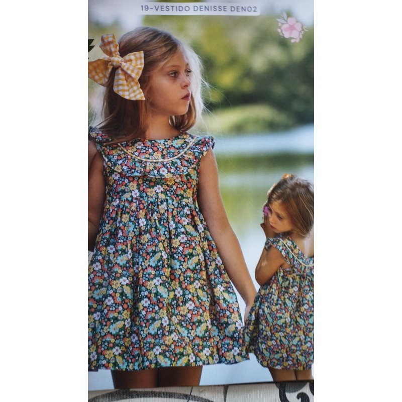 Vestido Denisse Boetie. Con estampado de flores y lazo vichy amarillo