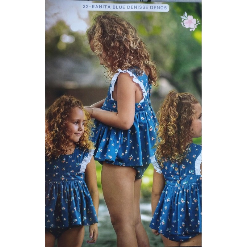 Ranita blue Denisse boetie. Azul con estampado de flores y puntilla blanca en los hombros