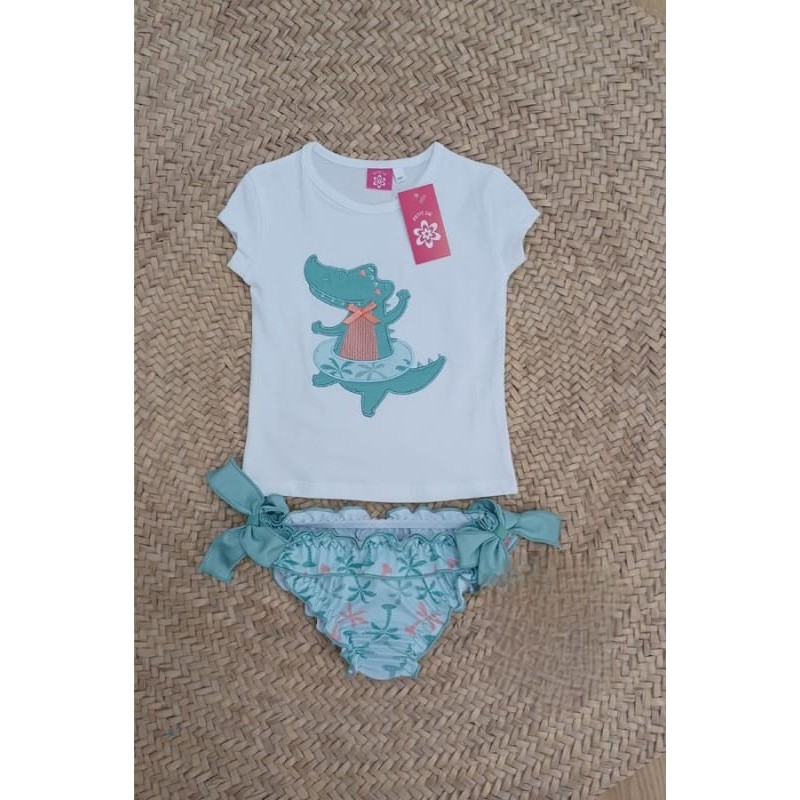 Conjunto baño niña cocodrilo flota