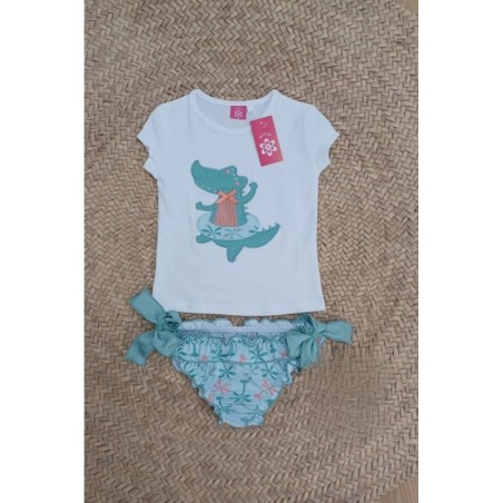 Conjunto baño niña cocodrilo flota