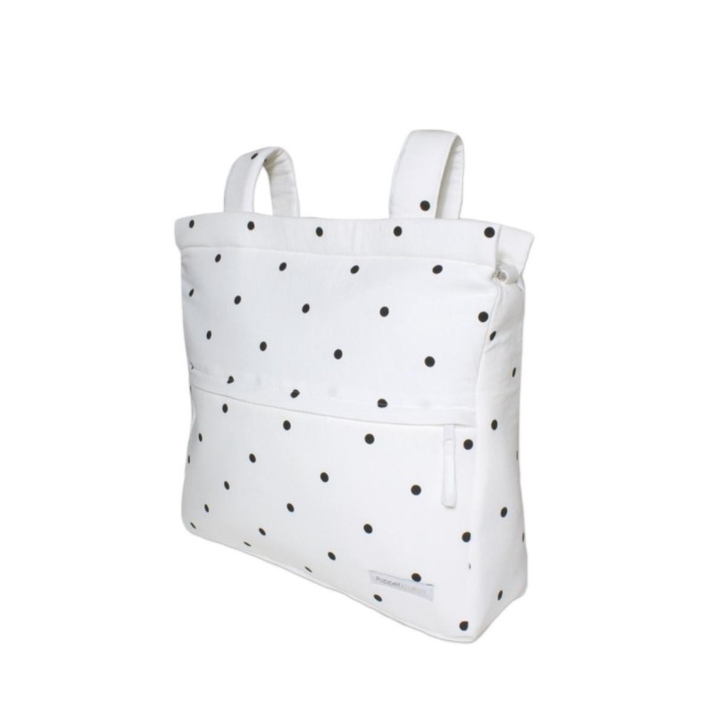 Bolso de carro blanco con lunares negros