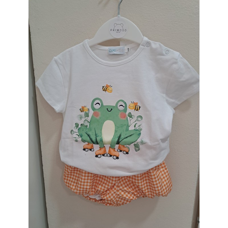 Conjunto niño rana patines naranja