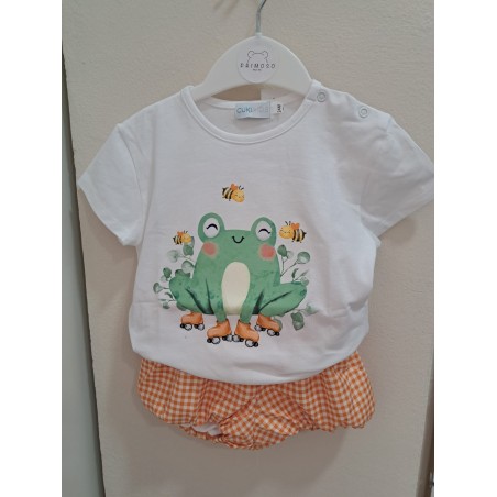 Conjunto niño rana patines naranja