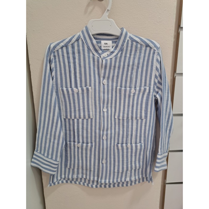 Camisa cubana bambula azul y blanca