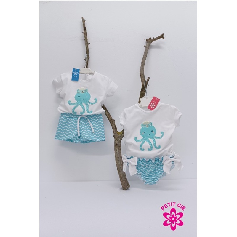 Conjunto baño niña pulpo marinero
