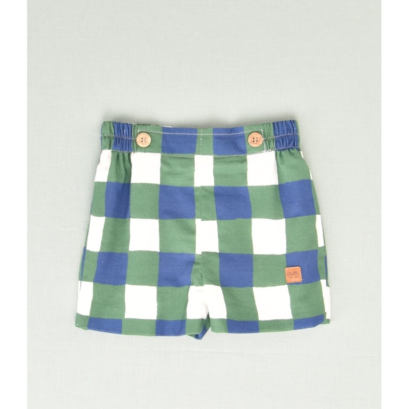 Pantalón corto cuadro bicolor verde/tinta