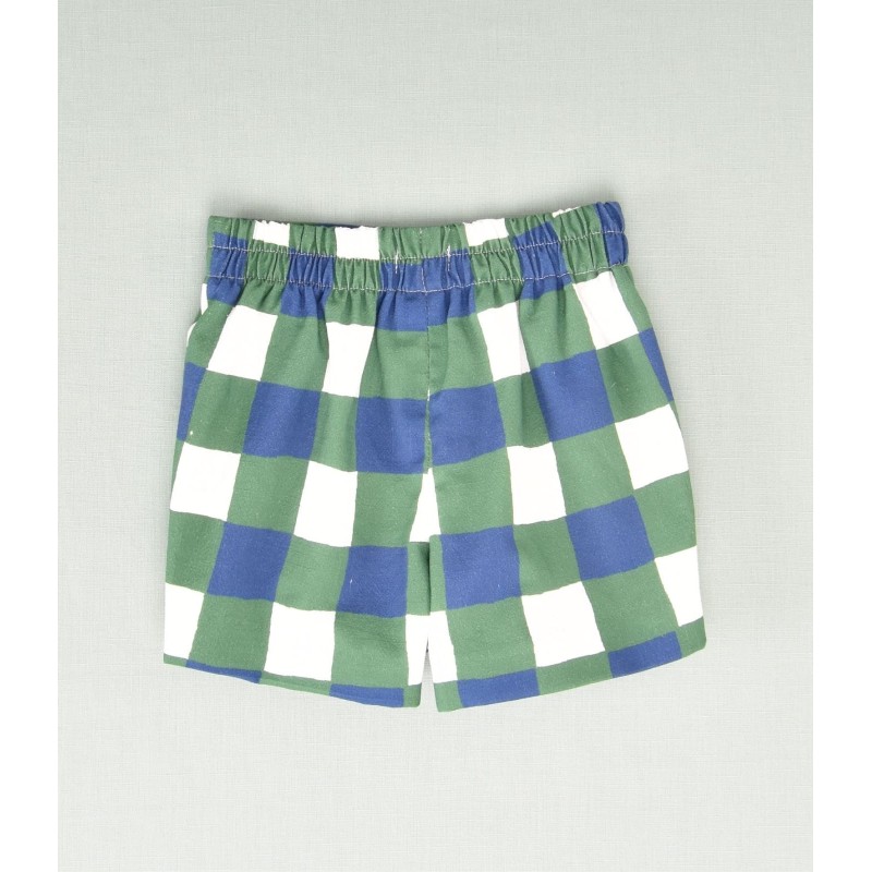 Pantalón corto cuadro bicolor verde/tinta