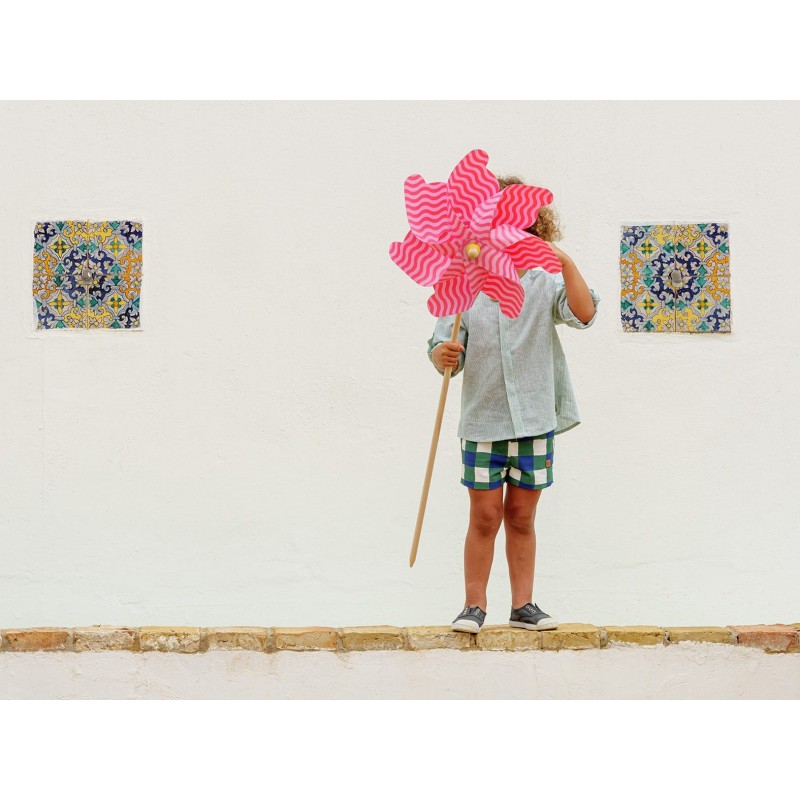 Pantalón corto cuadro bicolor verde/tinta