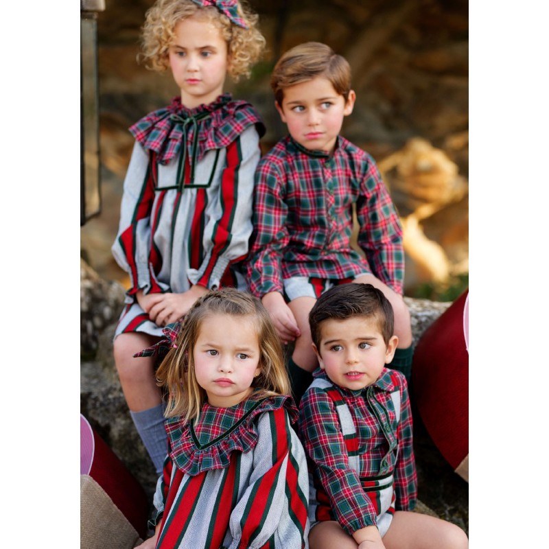 Vestido cuadros-rayas niña de la marca española José Varón