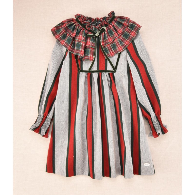 Vestido cuadros-rayas niña de la marca española José Varón