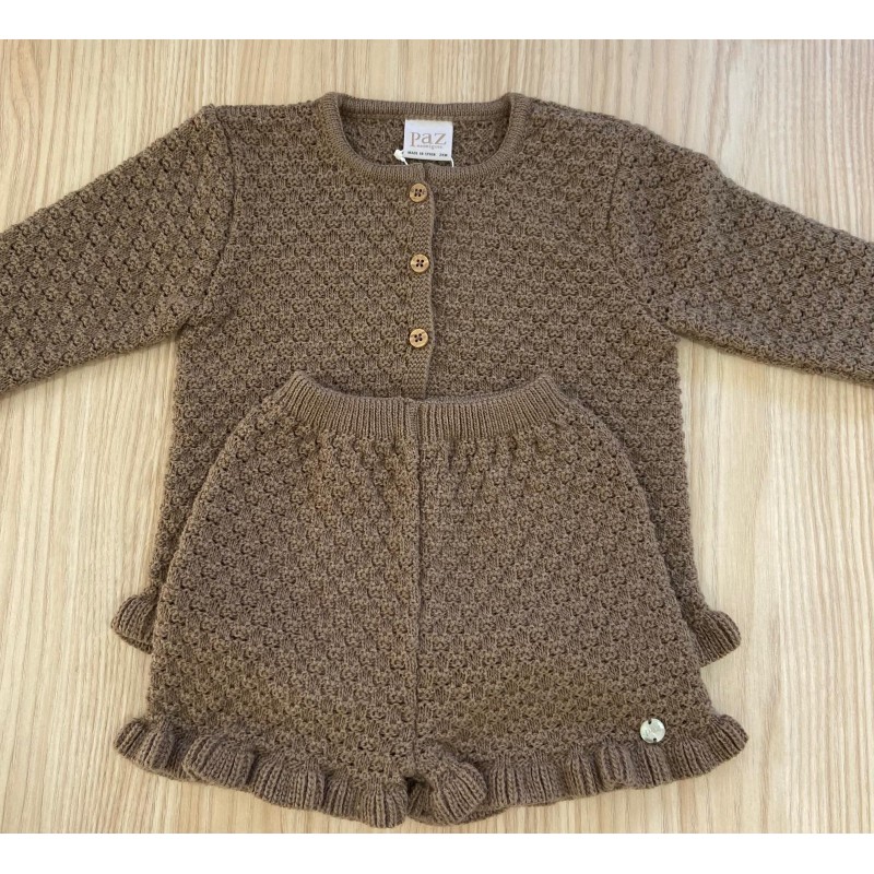 Chaqueta punto larga pompon