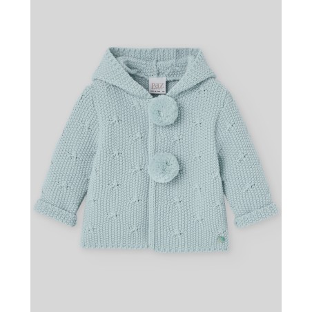 Chaquetón punto capucha y pompones