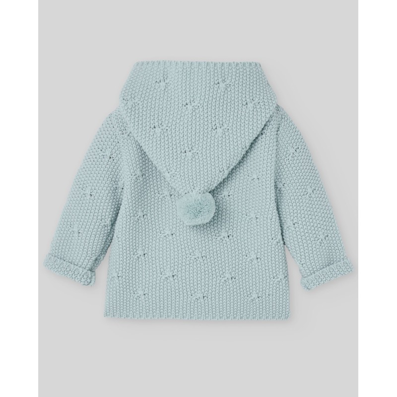 Chaquetón punto capucha y pompones
