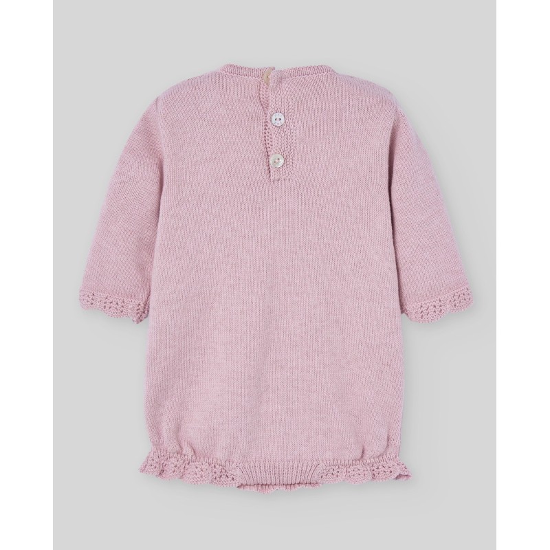 Pelele corto puntilla niña rosa de la marca española Paz Rodríguez