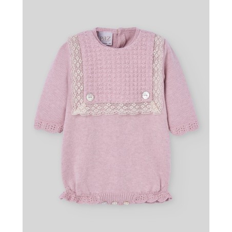 Pelele corto puntilla niña rosa de la marca española Paz Rodríguez