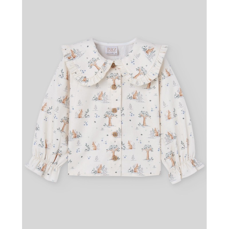 Blusa niña espampado "pompom" de la marca española Paz Rodriguez